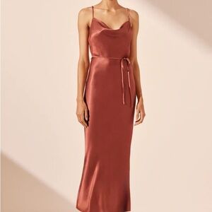 Shona Joy La Lune Bias Cowl Midi Dress, Size 2, Terracotta color
